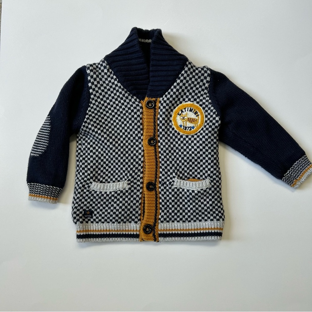 Catimini Jacquard Knit Cardigan, Size 9 Months